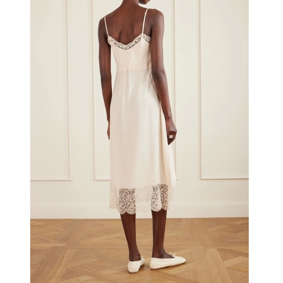 SIMONE ROCHA Lace-trimmed crepe de chine silk midi dress ivory cream size US 10 - Picture 3 of 11